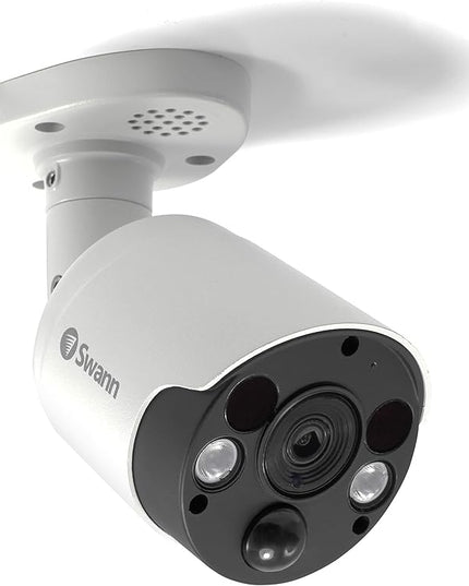 Swann Home Security Camera, POE Cat5e NVR 4K HD Video, Indoor or Outdoor Wired Surveillance CCTV, Color Night Vision, Heat Motion Detection, LED Lights, Metal Housing, Face Recognition, 2-Way Talk SwannUSA