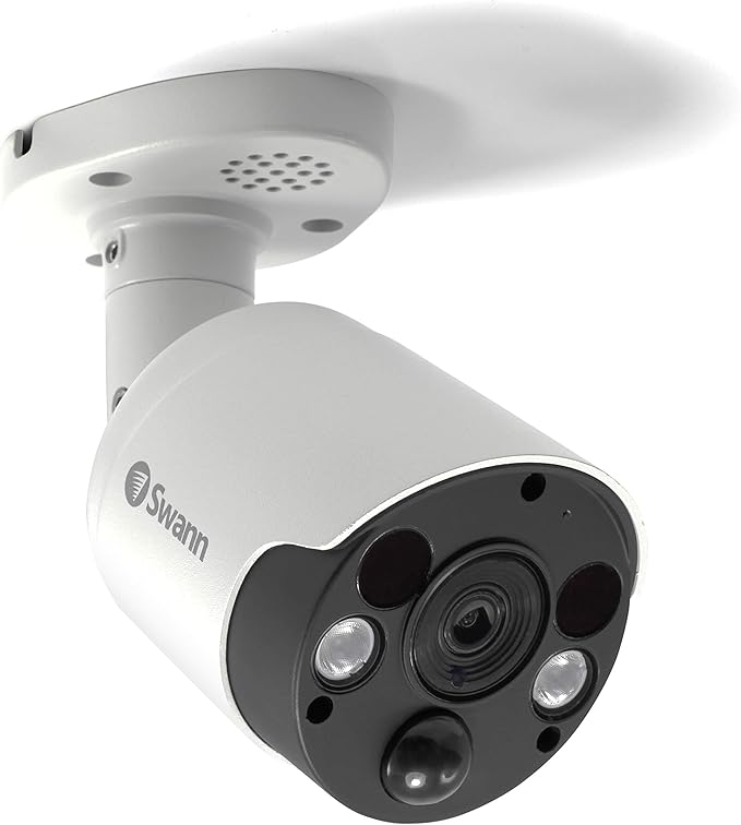 Swann Home Security Camera, POE Cat5e NVR 4K HD Video, Indoor or Outdoor Wired Surveillance CCTV, Color Night Vision, Heat Motion Detection, LED Lights, Metal Housing, Face Recognition, 2-Way Talk SwannUSA