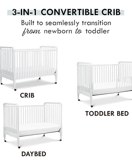 DaVinci Jenny Lind 3-in-1 Convertible Crib in White, Removable Wheels, Greenguard Gold (Mattress Not Included) - LeafyLoom