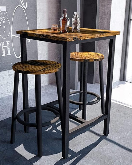 Recaceik 3 Piece Pub Dining Set, Modern bar Table and Stools for 2 Kitchen Counter Height Wood Top Bistro Easy Assemble for Breakfast Nook Living Room Small Space Restaurant, Rustic Brown 24” - LeafyLoom