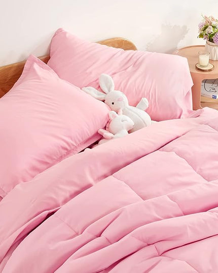 SLEEP ZONE Kids Bedding Comforter Set Full/Queen Size - Super Cute & Soft Kids Bedding 7 Pieces Set with Comforter, Sheet, Pillowcase & Sham (Ballet Pink Color) - LeafyLoom