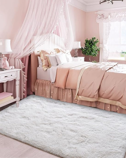 Super Soft Fluffy Shaggy Rugs 3x5 Feet for Living Room Bedroom, Fuzzy Plush Area Rugs for Girls Kids Room Nursery Home Decor, Furry Dorm Rug Cute Non-Slip Indoor Floor Carpet, Cream White - LeafyLoom