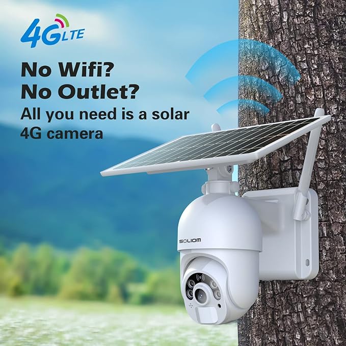 SOLIOM S800C-4G LTE Cellular Security Camera Outdoor,Pan Tilt 360° View 1080p Wireless Solar Powered, Spotlight Color Night Vision, 2 Way Talk,PIR Motion Detection SOLIOM