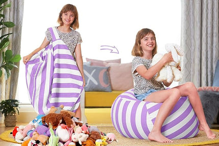Aubliss Stuffed Animal Bean Bag Storage Chair (Purple/White Striped, Large (38'')) - LeafyLoom