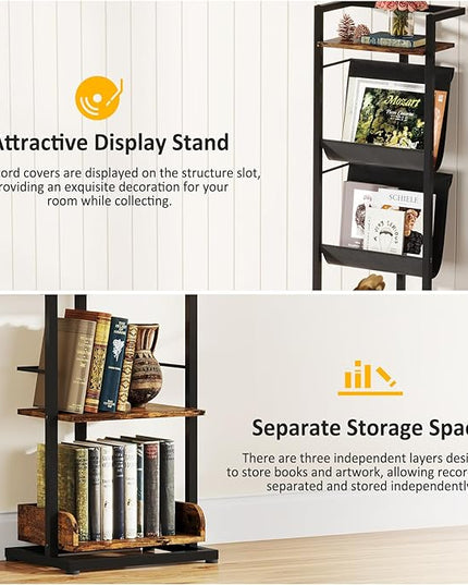 Bookshelf 5-Tier Book shelf: Tall Narrow Bookshelf Bookcase, Industrial Modern Sturdy Display Bookshelves for Small Spaces, Rustic Brown - LeafyLoom