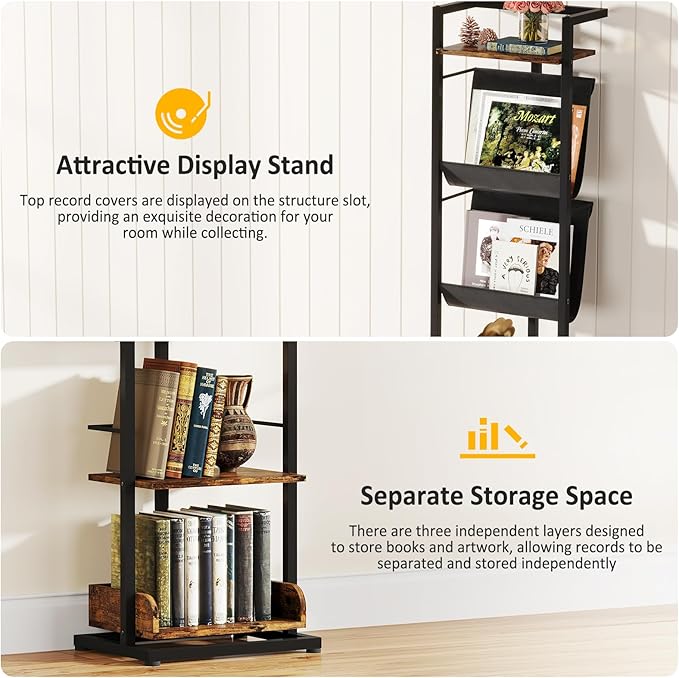 Bookshelf 5-Tier Book shelf: Tall Narrow Bookshelf Bookcase, Industrial Modern Sturdy Display Bookshelves for Small Spaces, Rustic Brown - LeafyLoom