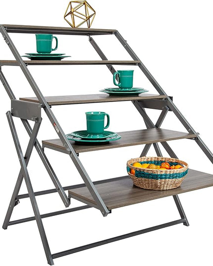 Origami Modern 2 in 1 Shelf to Table Style, Organizer Deco Rack Magically Turn to a Table/Desk in a Second,Fully Assembled, Platinum/Gray US Patent Pending (STT-PLAGRY) - LeafyLoom