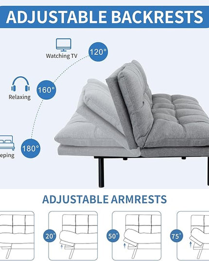 MUUEGM Futon Sofa Bed,Convertible Memory Foam Futons Couch Bed,Folding Sofa Bed Sleeper Couch Loveseat for Living Room,office,Apartment,Small Space,Adjustable Backrest Armrests,Light Grey - LeafyLoom