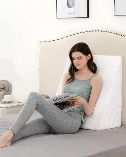 Bed Wedge Pillows Leg Elevation Reading Pillow & Back Support Wedge Pillow - for Back and Legs Support, Back Pain, Leg Pain, Pregnancy, Neck and Shoulder Joint Pain, Sleeping (White, 10" x 24" x 24") - LeafyLoom