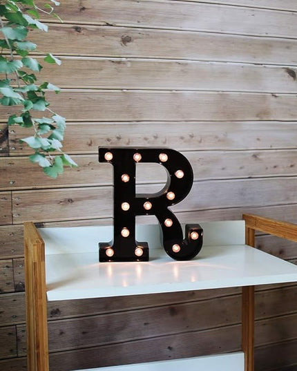 Light Up Black Alphabet Marquee Letters Sign LED Marquee Number Lights Sign for Night Light Home Bar Christmas Lamp Birthday Party Wedding Decoration R - LeafyLoom
