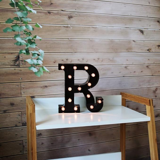 Light Up Black Alphabet Marquee Letters Sign LED Marquee Number Lights Sign for Night Light Home Bar Christmas Lamp Birthday Party Wedding Decoration R - LeafyLoom