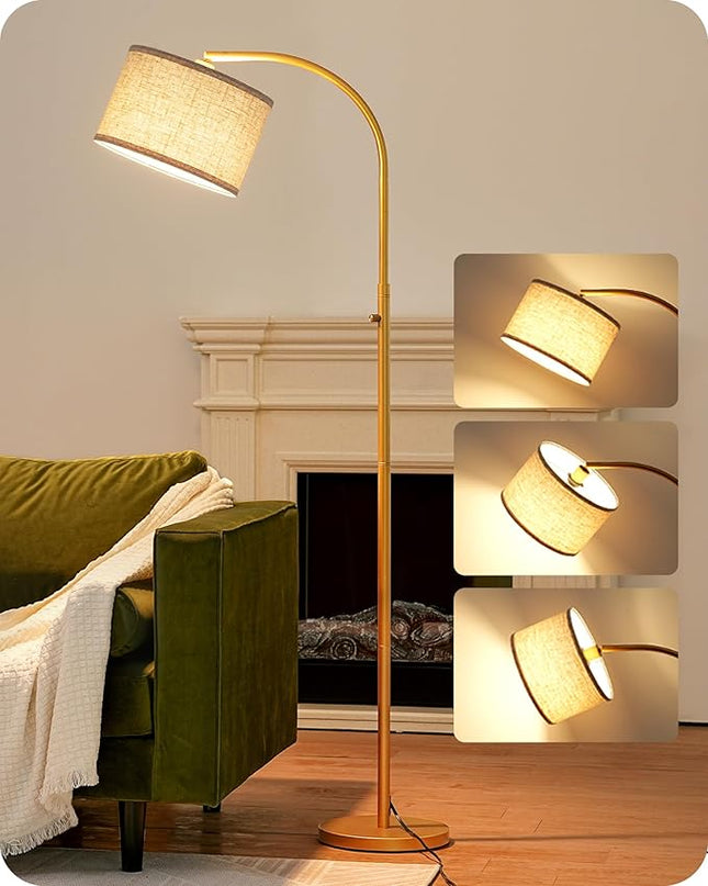 EDISHINE Dimmable Arched Floor Lamp, Gold Standing Lamp with Adjustable Line Lampshade, Rotary Switch, Reading Lights for Living Room, Bedroom, Study Room, Office, LED Bulb Included - LeafyLoom