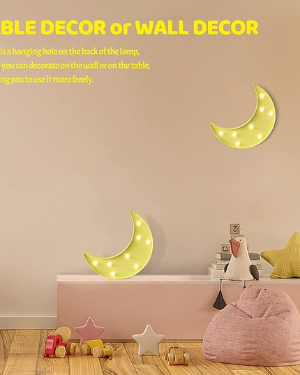 Yellow Moon Decor Bedroom, Battery Powered Moon Night Light for Kids, Kids Room Decor, Baby Room Decor, Nursery Wall Decor, Kids Night Lights for Bedroom, Toddler Night Lights - LeafyLoom