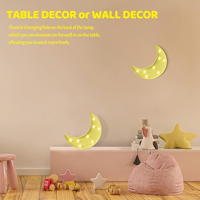 Yellow Moon Decor Bedroom, Battery Powered Moon Night Light for Kids, Kids Room Decor, Baby Room Decor, Nursery Wall Decor, Kids Night Lights for Bedroom, Toddler Night Lights - LeafyLoom