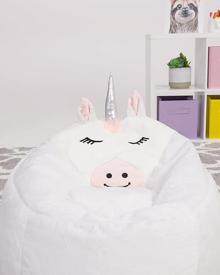 Posh Creations Cute Soft and Comfy Bean Bag Chair for Kids, Animal - Blue Narwal - LeafyLoom