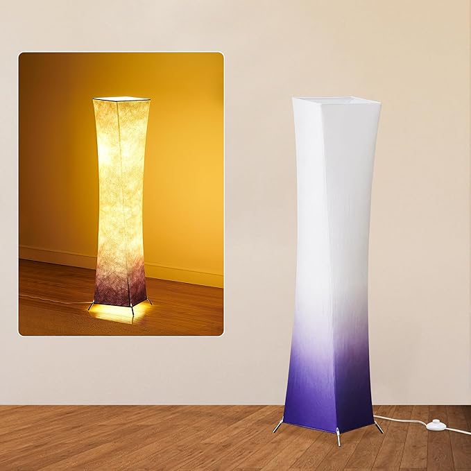 chiphy Floor Lamp, 39" Tall Standing Lamp, 3 Levels Adjustable Brightness LED Bulbs, Column Floor Light, Purple Gradient Fabric Lampshade, Home Decor for Living Room, Bedroom, Kids Room - LeafyLoom