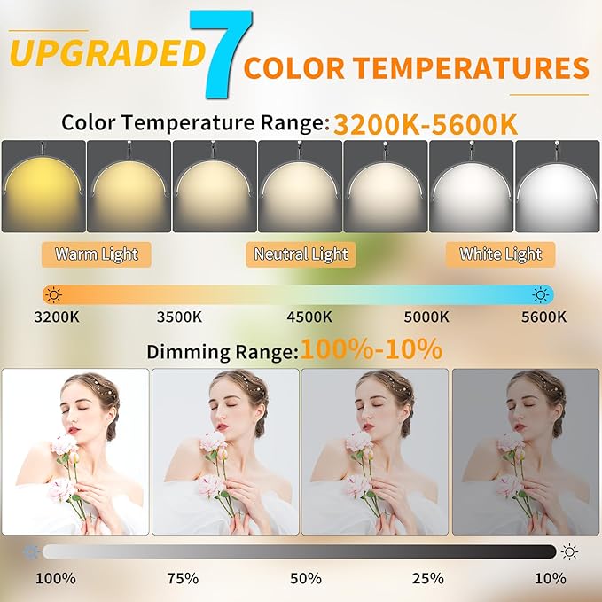 Half Moon Light for Lashes, 22'' Lash Light for Eyelash Tech, Led Half Moon Lash Light Lamp for Eyelash Extensions, Tattoo Artists, Nail Tech, Filming Content Creation - LeafyLoom