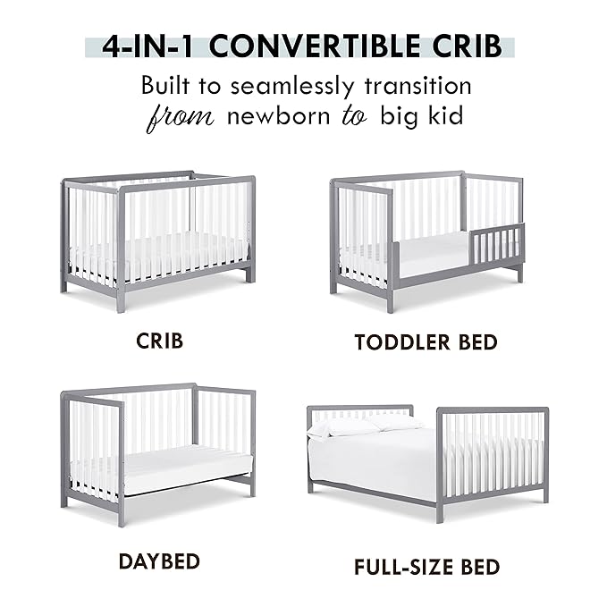 Carter's by DaVinci Colby 4-in-1 Low-Profile Convertible Crib in Grey and White, Greenguard Gold Certified - LeafyLoom
