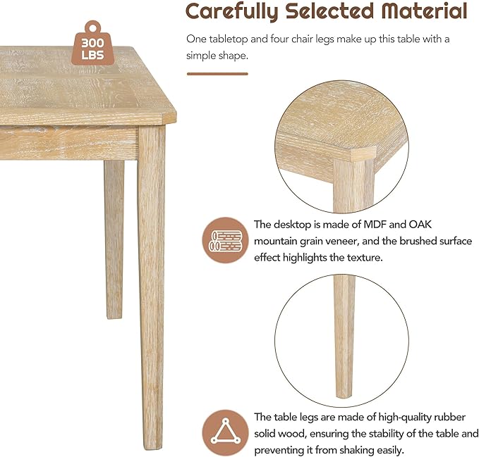 6-Piece Retro Dining Set with 4 upholstered Chairs, Counter Kitchen Suit W/Minimalist Wooden Table and 1 Shelf Bench, for Family Use, Easy to Install, Natural+Beige-1 - LeafyLoom