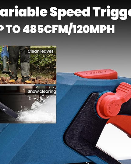 DongCheng Cordless Leaf Blower, 485 CFM Variable Speed & Turbo Mode, 3 Nozzles, Shoulder Strap, 4.0Ah Battery and Charger Included, Battery Powered Leaf Blower for Town Care, Patio and Blowing Leaves - LeafyLoom