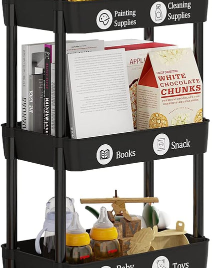 Storage Cart,Multifunction Utility Rolling Cart Kitchen Storage Organizer,Mobile Shelving Unit Cart with Lockable Wheels for Bathroom,Laundry,with Classified Stickers - LeafyLoom