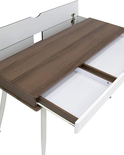 Calico Designs Alcove Modern Desk with Large Split Drawer Storage, White/Chestnut - LeafyLoom