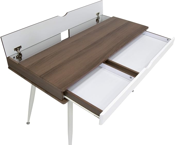 Calico Designs Alcove Modern Desk with Large Split Drawer Storage, White/Chestnut - LeafyLoom