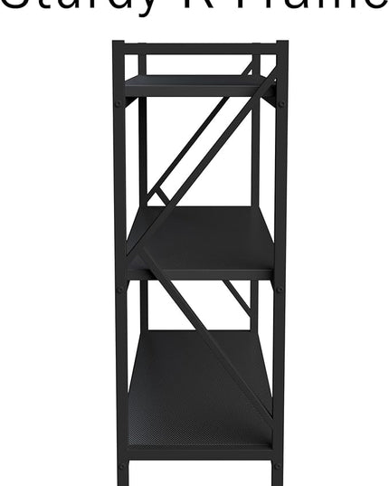 3 Shelf Bookcase - Console Table or Storage Shelf with Carbon Fiber Texture Finish and K Shaped Legs by Lavish Home (Black) - LeafyLoom