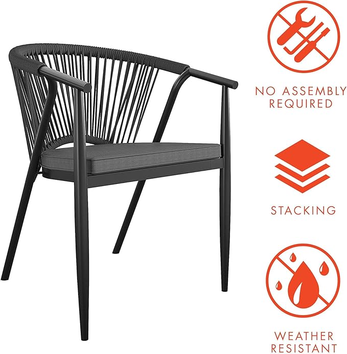 CosmoLiving by Cosmopolitan 88288BGYE Stacking Dining Chair Circi Collection, 4-Pack, Charcoal - LeafyLoom