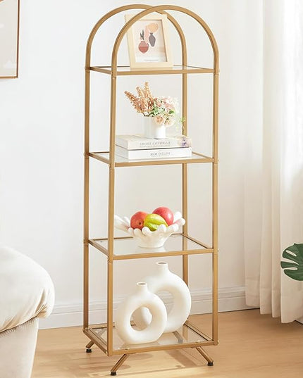 HOMBAZAAR Bookshelf,4-Tier Modern Bookcase,Book Shelf with Tempered Glass,Tall Bookshelf for Home Office, Bedroom and Living Room,Gold. - LeafyLoom