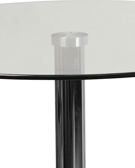 Flash Furniture Hills 31.5'' Round Glass Dining Table with 29''H Chrome Base, Decorative Narrow Round Tempered Glass Cocktail Table, Clear/Silver - LeafyLoom