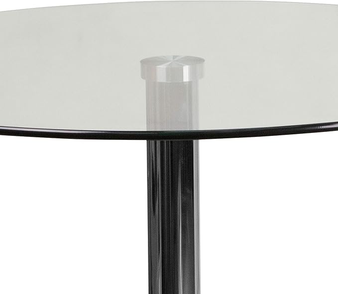 Flash Furniture Hills 31.5'' Round Glass Dining Table with 29''H Chrome Base, Decorative Narrow Round Tempered Glass Cocktail Table, Clear/Silver - LeafyLoom