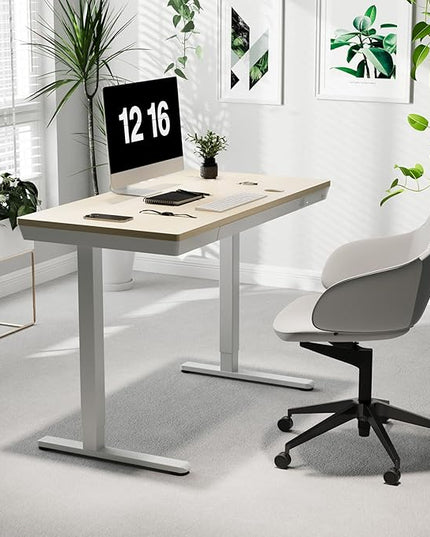 Electric Standing Desk with Drawers, Whole Piece 48 Inches Adjustable Height Desk, Modern Sit Stand Up Desk,Ergonomic Rising Desk for Home Office Workstation, Light Wood - LeafyLoom
