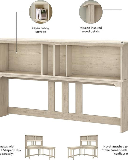 Bush Furniture Salinas Hutch, Desk Attachment with Shelf Storage for Home Office, 60W, Antique White - LeafyLoom