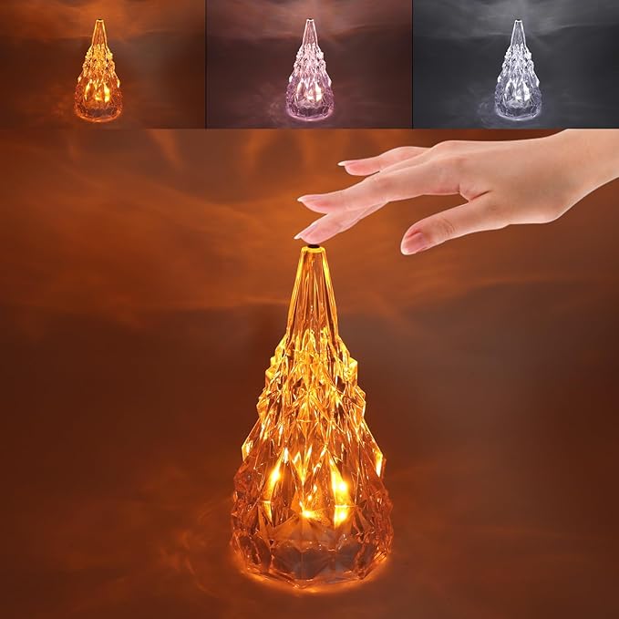 Iceberg Shape Crystal Lamp Table Night Light, Amber Yellow White 3 Colors Touch Control USB Rechargeable Small Bedside Lights Lovely Gifts for Home Bedroom Decor - LeafyLoom