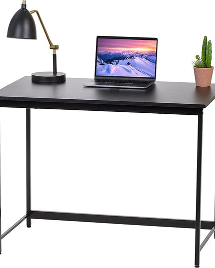 IRIS USA 39 Inch Modern Laptop and Computer Desk Office Table for Home Office, Water and Scratch Resistant Surface Gaming Desk, Easy to Assemble Black Desk - LeafyLoom