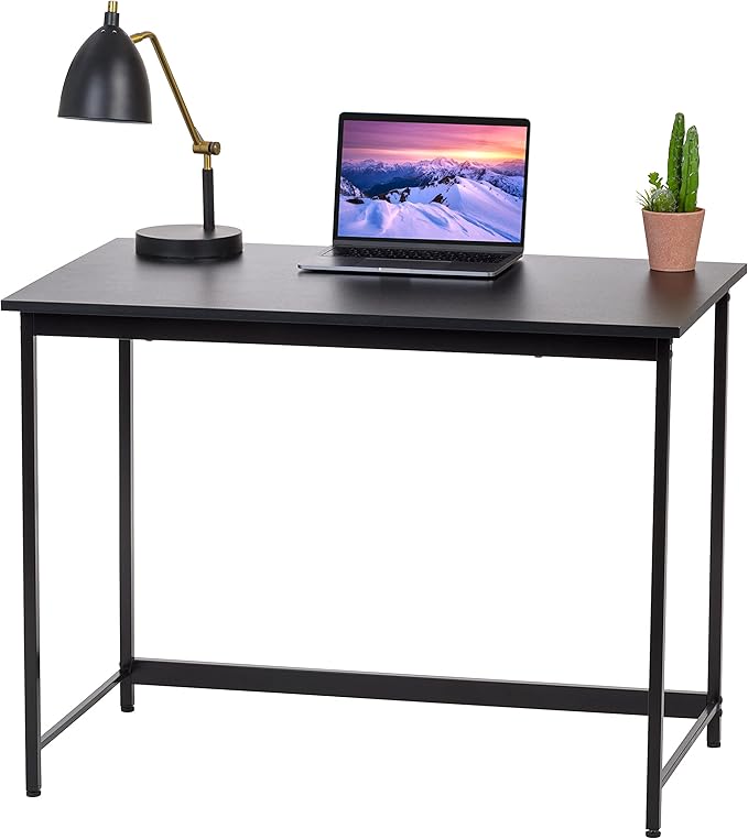 IRIS USA 39 Inch Modern Laptop and Computer Desk Office Table for Home Office, Water and Scratch Resistant Surface Gaming Desk, Easy to Assemble Black Desk - LeafyLoom