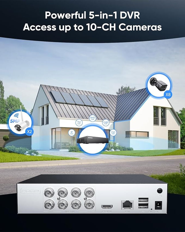 SANNCE 8-Channel 1080P Wired Home Surveillance Security Camera System DVR Recorder with 1TB Hard Disk Drive, Human Detection, Standalone DVR Video Recorder CCTV Support 5-in-1 CVBS/AHD/TVI/CVI/IP SANNCE