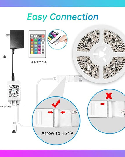 TJOY 50ft Bluetooth LED Strip Lights, Music Sync 5050 LED Light Strip RGB Color Changing LED Lights Strip with Phone Remote, LED Lights for Bedroom Kitchen TV Party TIKTOK DIY (APP+Remote +Mic) TJOY
