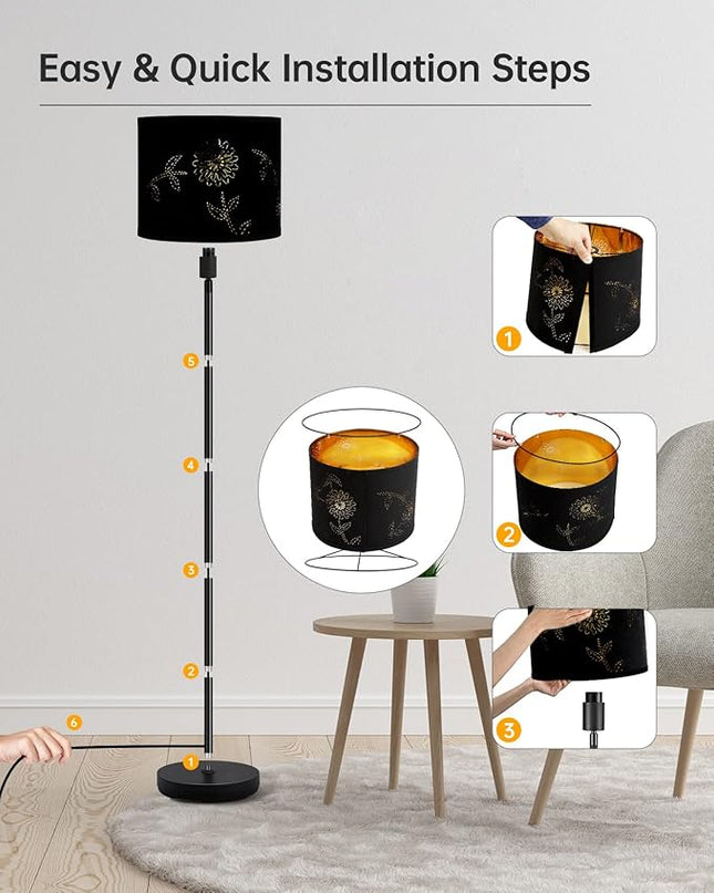 BoostArea Floor Lamp, Standing Lamp, 6W LED Floor Lamps with Black Lampshade, 2700K, Foot Switch, E26 Socket, 58" Tall Metal Pole Lamp, Simple Floor Lamps for Living Room/Bedroom/Farmhouse, Flower - LeafyLoom