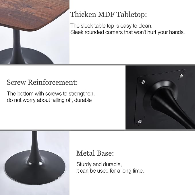 31.5 inch Wood Square Pedestal Dining Table, Mid Century Modern Tulip Table for Kitchen Living Room Small Spaces - LeafyLoom