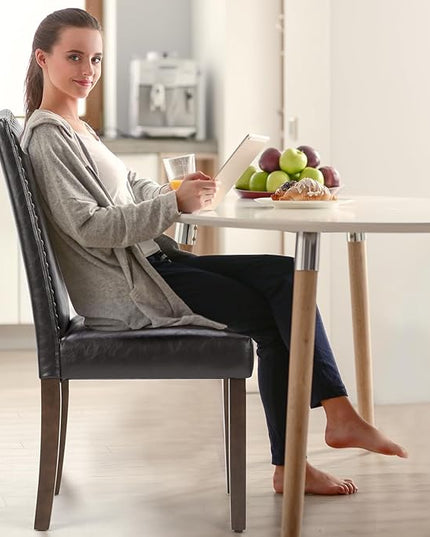 MCQ Upholstered Dining Chairs Set of 6, Modern Upholstered Leather Dining Room Chair with Nailhead Trim and Wood Legs, Mid-Century Accent Dinner Chair for Living Room, Kitchen, Dark Brown - LeafyLoom
