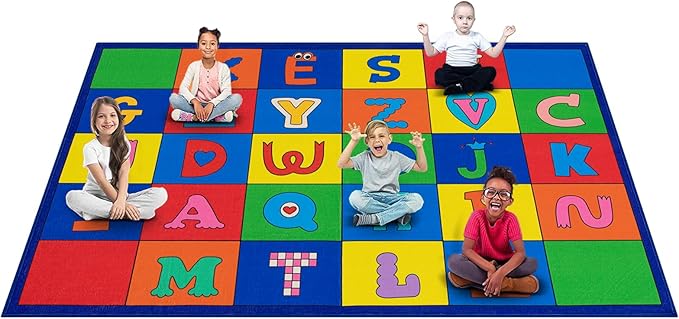 LIVEBOX ABC Rug Kids Rug for Classroom, Washable Classroom Carpet for School, Nursery, Colorful Children's Classroom Area Rugs Non-Slip Alphabet Mat for Home Learning,13'x7'5"(Seats-24) - LeafyLoom