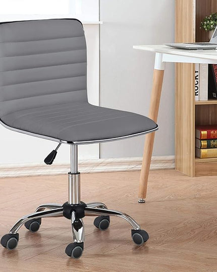 Yaheetech PU Leather Office Chair Task Chair, Ribbed Armless Desk Chair, Adjustable Low Back Executive Chair with Wheels Grey - LeafyLoom