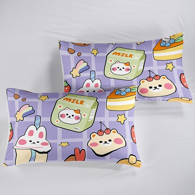 Kawaii Bear Comforter Set for Kids Teens Girls Women,Purple Bear Kids Comforter,1 Comforter with 2 Pillowcase, Microfiber 3 Piece Bedding Set,for All Seasons(Purple，Twin Size) - LeafyLoom