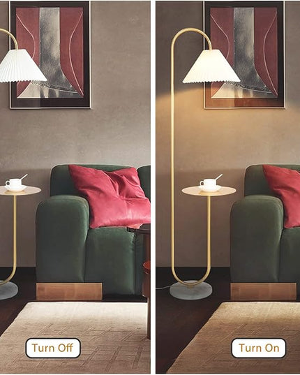 Modern Elegant with Tray Floor Lamp for Office Cafe Den Living Room Bedroom, Foot Switch and Brass/Gold Finish,Light Yellow Pleated Cloth Lampshade - LeafyLoom