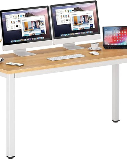 DlandHome 63 inches X-Large Computer Desk, Composite Wood Board, Decent and Steady Home Office Desk/Workstation/Table, BS1-160TW Teak and White Legs, 1 Pack - LeafyLoom