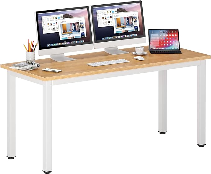 DlandHome 63 inches X-Large Computer Desk, Composite Wood Board, Decent and Steady Home Office Desk/Workstation/Table, BS1-160TW Teak and White Legs, 1 Pack - LeafyLoom