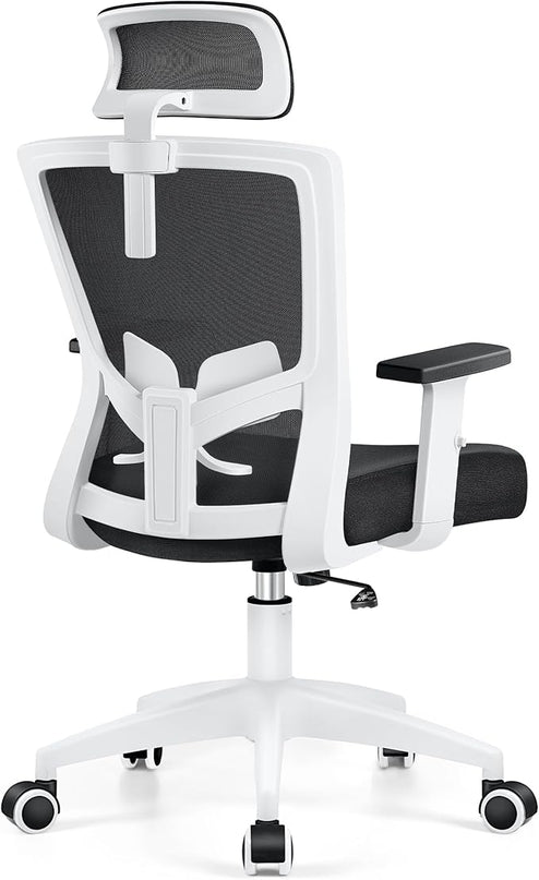 Office Chair Ergonomic Desk Chair High Back Computer Chair Swivel Mesh Task Chair with Adjustable Lumbar Support Armrests Headrest White - LeafyLoom