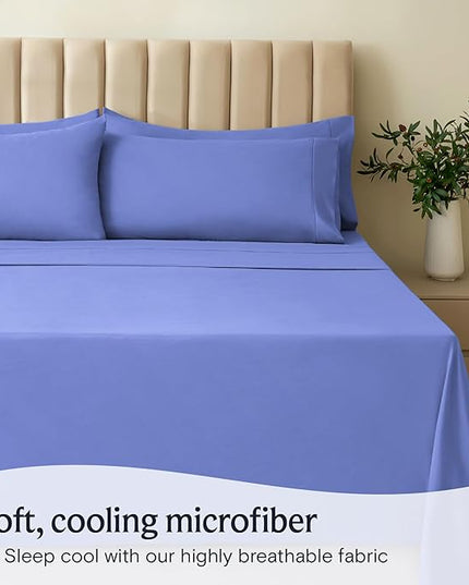 LuxClub Twin XL Sheets - Soft Twin Bed Sheets for-Boys-and-Girls-4 PC Deep Pockets 18" Eco Friendly Wrinkle Free-Kids-Fitted Sheets Machine Washable Hotel Bedding Silky Soft - Violet Blue Twin XL - LeafyLoom